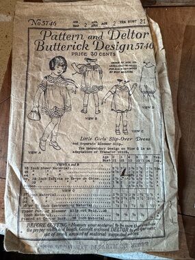 Vintage Butterick Pattern 5746 Little Girls' Slip-Over Dress 1920’s